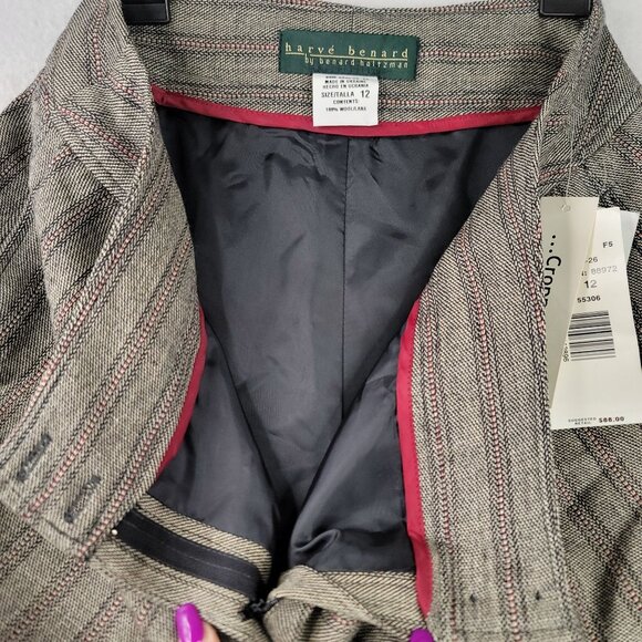 Harve Benard Lined Wool Slit Hem Cropped Pants 12 Striped Gray Professional - Picture 3 of 13